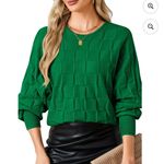 Green Textured Checkered Women's Sweater size Medium Oversized Batwing Sleeves Photo 3