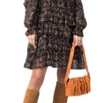 Ulla Johnson Esma Mini Dress Onyx Ikat Size 2 Ruffle Silk Georgette Metallic S Photo 0