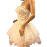 Unique Vintage Vintage high low wedding prom strapless corset tulle maxi train dress size small Photo 4