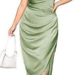 Cider NWT Wedding Guest Satin Cowl Neck Ruched Midi Dress in Green Size 3XL Photo 0
