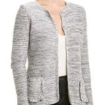 J. McLaughlin  Gray Tweed Fringe Herringbone Jacket Cardigan with Pockets XL Photo 0