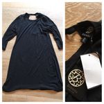 Bobeau  3/4 Sleeve Dress with Keyhole Back Black XS Open Back Tunic Swing Photo 2