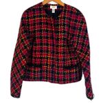 Talbots Colorful Threaded Red & Black Plaid Tweed Wool Blend Blazer Jacket Sz 12 Photo 0