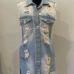 Distressed denim sleeveless dress Blue Photo 0