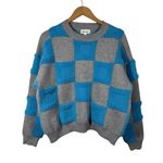 &merci &merci Sweater Women M Blue & Grey Textured Checkered Sweater Chunky Boxy Geo Photo 0