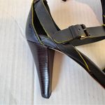 Boden Blue Leather Strappy Heels Women’s 7.5 Peep Toe Lime Green Trim Fall Photo 8