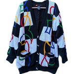 Rare Vintage I.B. Diffusion Colorful Checkered Abstract Button Cardigan Sweater Multiple Size 2X Photo 0