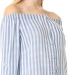 Cloth & Stone Blue and White Stripe Off Shoulder Shirt Dress Photo 2
