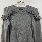 Topshop Size 2 XS/S Heather Gray/Black Ruffle Shoulder Sweater long Sleeve Photo 4