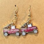 Christmas Truck Gold Tone Dangle Pierced Earrings New Photo 0