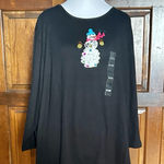 Classic Elements NWT  women's 26-28W Shirt black Christmas SNOWMAN 3/4 Sleeve Top Photo 0