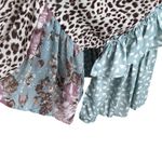 Umgee  Women Kimono Cardigan S/M Blue Mixed Print Ruffle Hem Boho Artsy Patchwork Photo 8