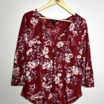 Lucky Brand  Red Floral V Neck Top Photo 3