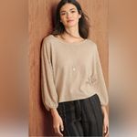 Garnet Hill 100% Merino Wool Pointelle Blouson-Sleeve Sweater neutral beige Photo 1