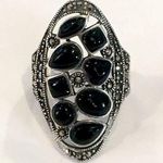 Onyx Vintage Marcasite Black  Sterling Silver Cocktail Ring Photo 0