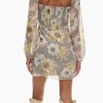 Wilfred Aritzia Women’s Sz 4 Long Sleeve Floral Mini Dress Smocked Square Neck Gray Photo 1