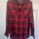 Vince Leather Trim Red Plaid Button Down Shirt Size 8 Photo 2