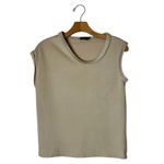 Atlein Shirt Women 4 Tan Beige Knit Sleeveless Asymmetric Neckline Tee Photo 1