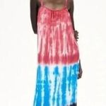 ZARA  | Red Blue Black Tie Dye Bohemian Beach Coastal Maxi Slip Dress Size M Photo 0