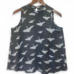 Loft  Swan/Crane Bird Print Sleeveless Grey High Neck Halter Top Blouse Photo 0