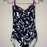 Tommy Bahama Graphic Jungle Shirred Bandeau Navy Blue Halter One Piece Swimsuit Photo 0