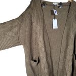 Cotton Bleu Mocha Cable Knit Cardigan Sweater Long Sleeve Open Front Pockets‎ M Brown Size M Photo 2
