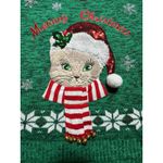 99 Jane Street XL Christmas Knit Green Sweater Cat Appliqué Crew Neck #X9 Photo 1