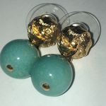 Liz Claiborne LCI Gold Tone Knot & Semi Precious Teal Beads Pierced Earrings Photo 4