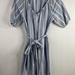Free Assembly Size XS Shirt Dress Denim Striped Chambray Puff Sleeve V Photo 2
