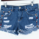 American Eagle  Distressed Tomgirl‎ Shortie Denim Jean Shorts Size 4 Photo 0