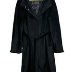 Marina Rinaldi Wool Pea Coat 23 US 14 Long Duster Black High Collar Belted Maxi Photo 0