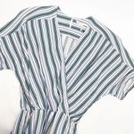 Maje Pando Pandora Striped Twill Relaxed Jumpsuit: Green/White/Blue Faux Wrap Photo 3