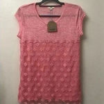 Kori Peach‎ Rayon top with lace overlay Sz S Photo 0