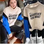 ZARA Cream and blue crew neck crop sweatshirt with "Whatever you want" print Photo 2