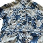 Chico's Floral Bleach Holland Denim Jacket Sz 3 Blue Button Up Mandarin Collar Photo 0