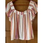 Rails Linen Blend Sonora Ruffle Blouse in Hibiscus Stripe Women’s size Medium Photo 5