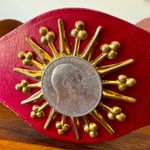 Saks 5th Avenue Vintage ‘80s Saks Fifth Avenue Red Leather & Gold King Edward VII Coin Belt Photo 3