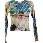 Miaou Baroque‎ Mesh Top Colorful Sheer Long Sleeve Shirt Y2K Retro Size XS Blue Photo 2