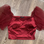 Haute Monde Scarlet Puff Sleeve cropped Blouse Photo 0