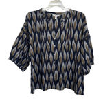 Garnet Hill Uma Ikat Button Front Top Size Large Geometric Lagenlook Boxy FIt Photo 0