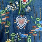 Vintage 90s Embroidered Chambray Denim Shirt Oversized Short Sleeve Heart Floral Blue Photo 8