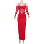 Nookie Lene Lace Maxi Dress W/ Gloves, Red, Small Photo 8