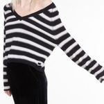 Wildfox  Distressed Striped Vneck Sweater Black White Photo 10