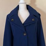 London Fog Women's Navy Trench Coat Sz L Wool Blend Hooded Winter preppy Jacket Photo 2