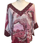 White House | Black Market Kimono Blouse Size Small Fiji Sunset Midnight Orchid Photo 0