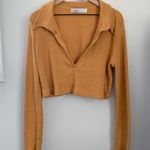 Free People Large Deep V Neck Collar Long Sleeve Rib Mustard Yellow Photo 0