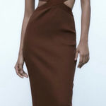 ZARA  Brown Cut Out Midi Dress Size Small Trendy Chic Evening Outfit Photo 0