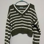 American Eagle  Outfitters Green and White V-Neck Sweater Photo 0