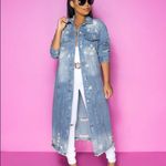 3xHP💝Women’s distressed denim maxi jacket sz sm Blue Photo 3