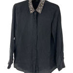 Club Monaco Beaded Collar  Womens Blouse S/P Black Long Sleeve Button-Up Shirt Photo 0
